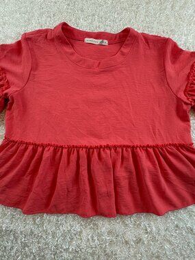 Altar'd State Coral Pink Ruffle Sleeve Peplum Babydoll Top M